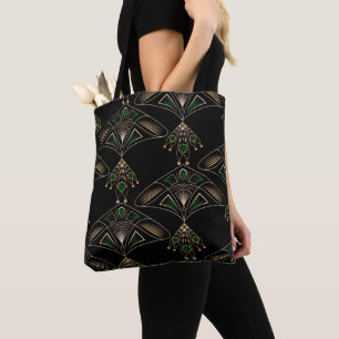 Elegant black art deco abstract jewellery golden e tote bag