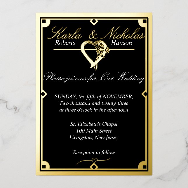 Elegant Black Art Deco Heart Wedding (Front)