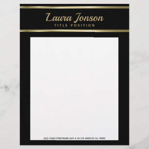 Elegant Black Background And Gold Stripes Letterhead
