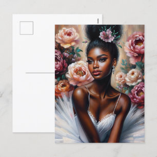 Elegant Black Ballerina with Peony Flowers Holiday Postcard