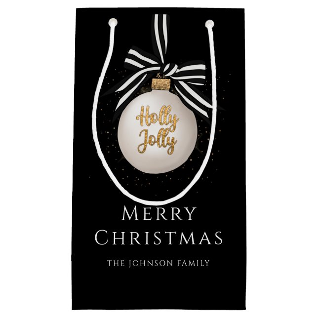 Elegant Black Bauble Merry Christmas  Small Gift Bag (Front)
