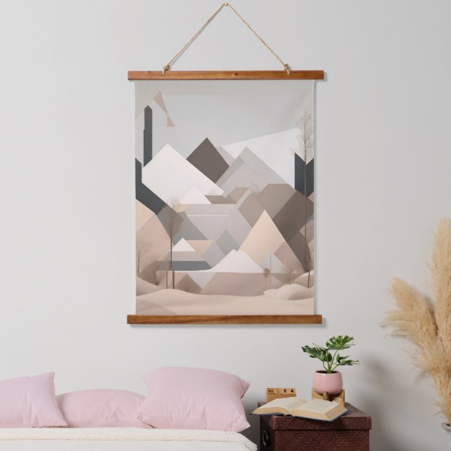 Elegant Black Beige Abstract Landscape Hanging Tapestry (Bedroom)