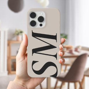 Elegant Black Beige Bold Initial Monogram iPhone 16 Pro Max Case