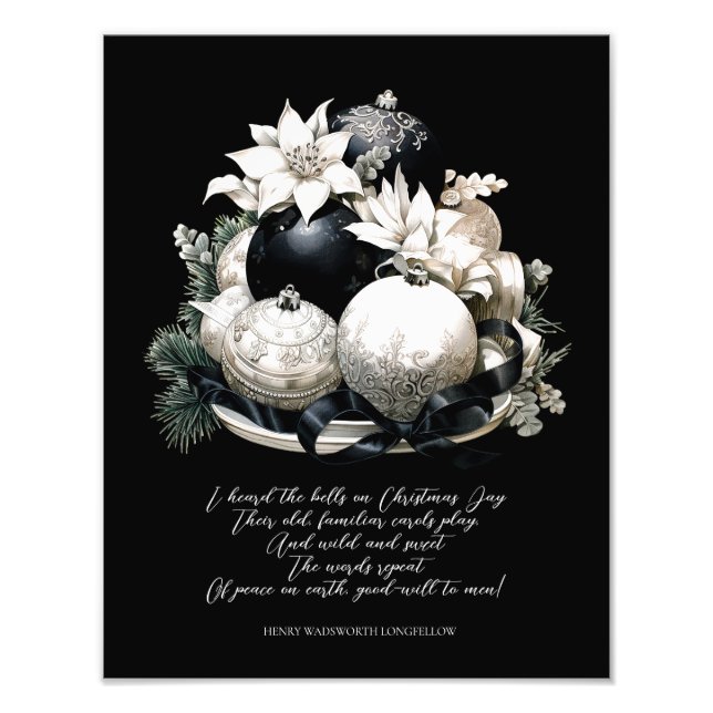 Elegant black beige Christmas poem ornament Photo Print (Front)