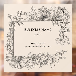 Elegant Black Beige Floral Border Nail Hair Salon Window Cling