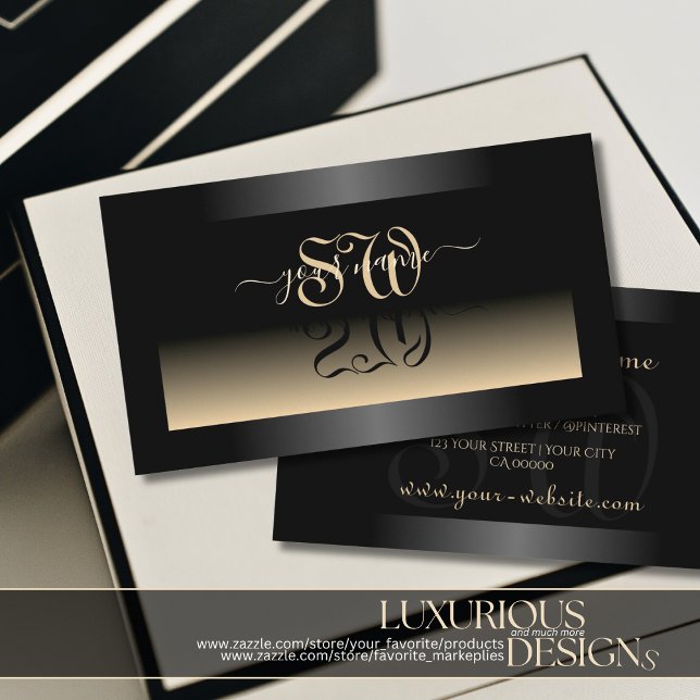 Elegant Black Beige Gradient and Initials Modern Business Card (Creator Uploaded)