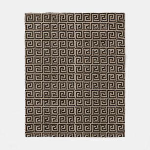 Elegant Black & Beige Greek Pattern Fleece Blanket