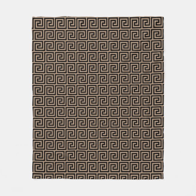 Elegant Black & Beige Greek Pattern Fleece Blanket (Front)