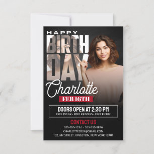 Elegant Black Birthday Party Flyer with Photo Invitation