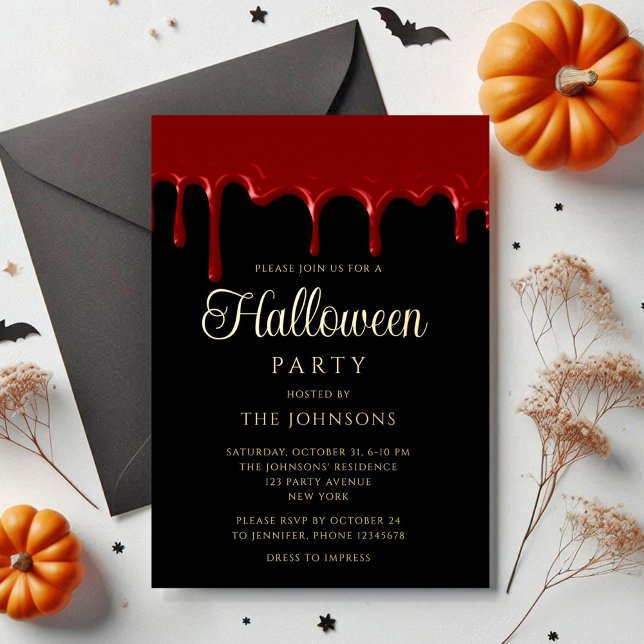 Elegant Black Blood Dripping Halloween Gold (Elegant Black Blood Dripping Halloween Gold Foil Invitation)