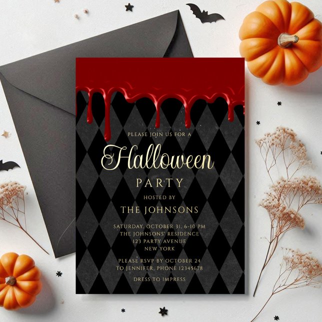 Elegant Black Blood Dripping Halloween Gold (Elegant Black Blood Dripping Halloween Gold Foil Invitation)