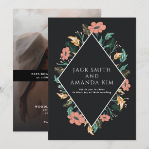Elegant Black Blooming Flower Wedding Invitations