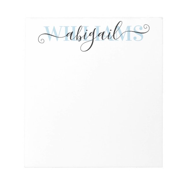 Elegant Black Blue Calligraphy Script Name Notepad (Front)