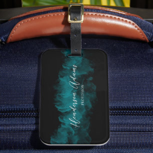 Elegant Black Blue Cloudy Abstract Signature Luggage Tag