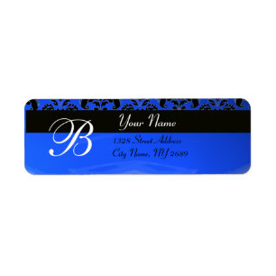 ELEGANT BLACK BLUE DAMASK MONOGRAM