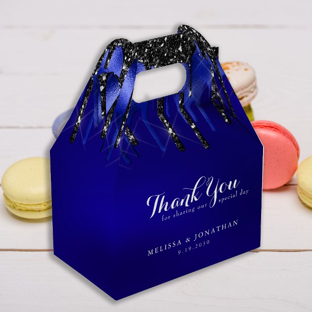 Elegant Black Blue Glitter Drips Police Wedding Favour Box (Creator Uploaded)