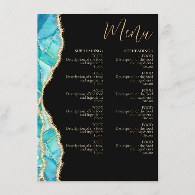Elegant Black Blue Glitter Watercolor Restaurant Menu (Front)