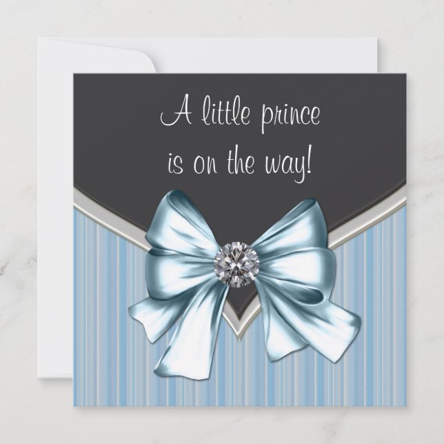 Elegant Black Blue Grey Stripes Prince Baby Shower Invitation (Front)