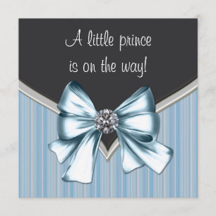 Elegant Black Blue Grey Stripes Prince Baby Shower Invitation
