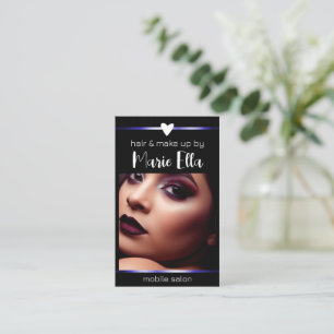 Elegant Black Blue Lines Photo QR Code Template  Business Card