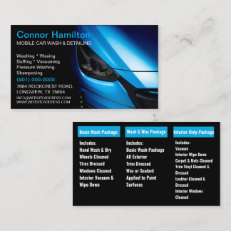 Elegant Black Blue Mobile Auto Car Wash Detailing  Business Card