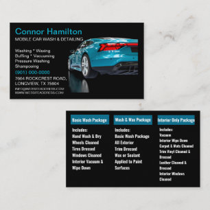 Elegant Black Blue Mobile Auto Car Wash Detailing  Business Card