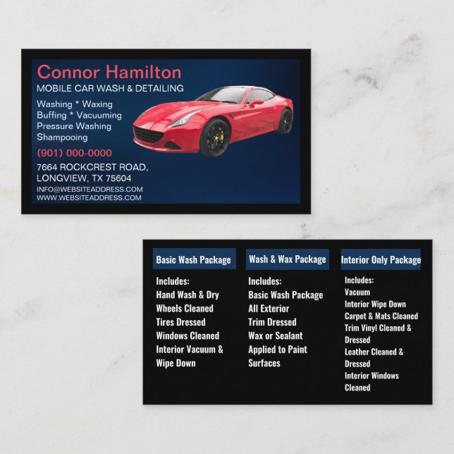 Elegant Black Blue Mobile Auto Car Wash Detailing  Business Card (Front/Back)