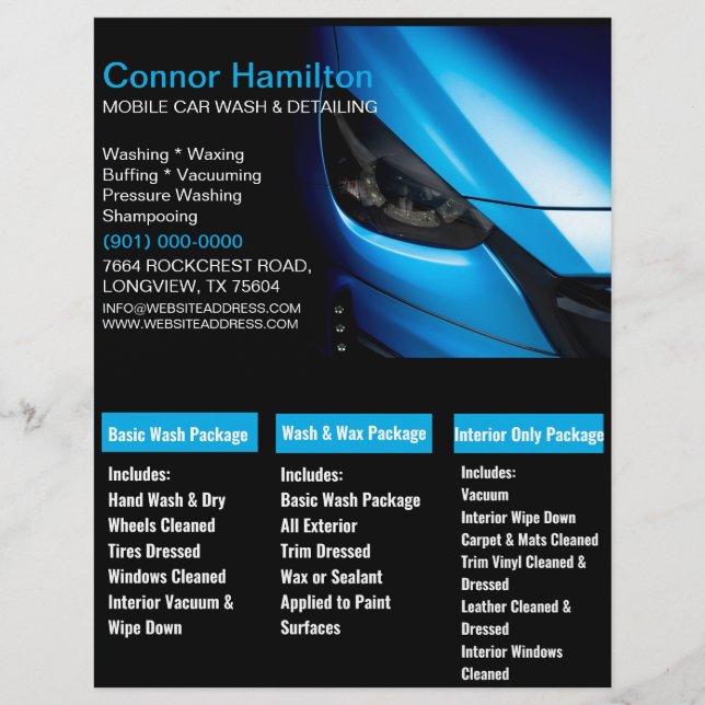 Elegant Black Blue Mobile Auto Car Wash Detailing  Flyer (Front)