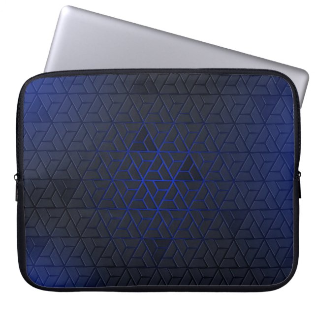 Elegant Black-Blue Triangle Pattern Laptop Sleeve (Front)