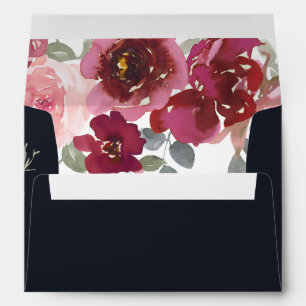 ELEGANT BLACK BLUSH BURGUNDY ROSE FLORAL ADDRESS ENVELOPE