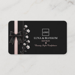 Elegant Black & Blush Hair Salon Business Card