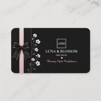 Elegant Black & Blush Hair Salon Business Card