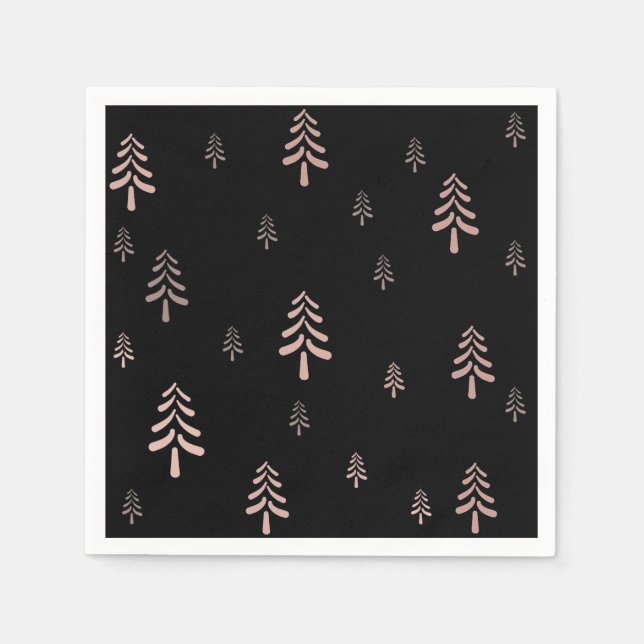 Elegant black blush pink Christmas tree pattern Napkin (Front)
