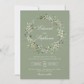 Elegant Black Bohemian Watercolor Greenery Wedding Invitation