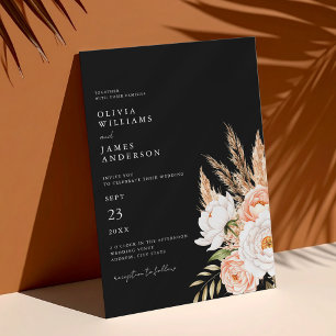 Elegant Black Boho Chic Floral Fall Wedding Invitation