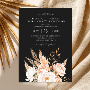 Elegant Black Boho Chic Floral Fall Wedding  Invitation