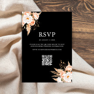 Elegant Black Boho Chic Floral Fall Wedding RSVP Card