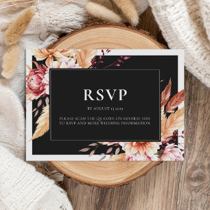 Elegant Black Boho Chic Floral Wedding RSVP Card