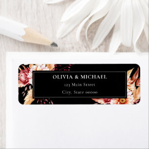 Elegant Black Boho Floral Wedding Return Address