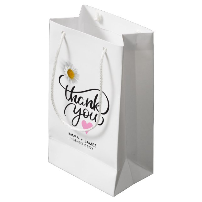 Elegant Black Bold Script Wedding Thank You  Small Gift Bag (Front Angled)