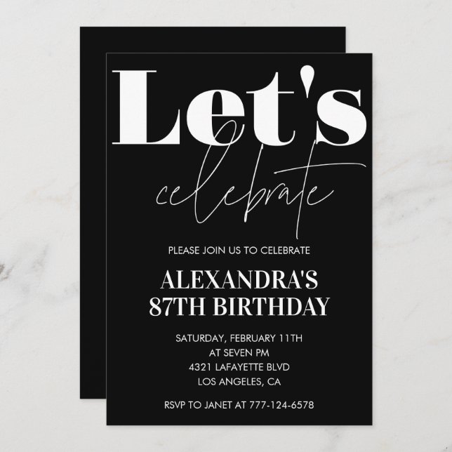 Elegant Black Bold Typography 87th birthday Invitation (Front/Back)