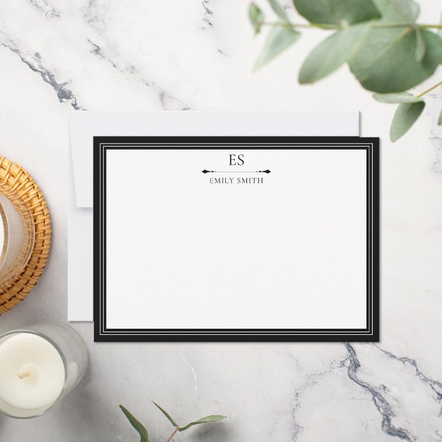 Elegant Black Border Monogram Card (Creator Uploaded)