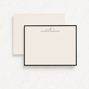 Elegant Black Border Monogram Note Card