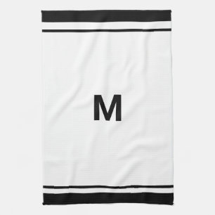 Elegant Black Border Script Monogram Letter  Tea Towel