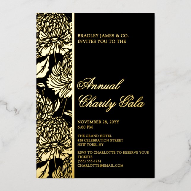 Elegant Black Botanical Charity Event Gala Party (Front)