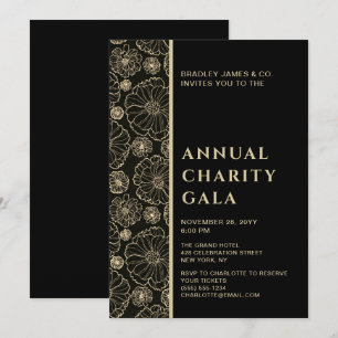 Elegant Black Botanical Charity Event Gala Party Invitation