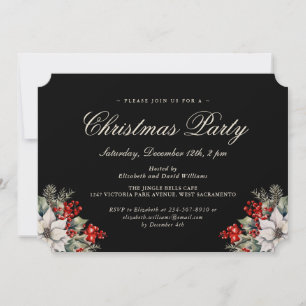 Elegant Black Botanical Christmas Holiday Party Invitation