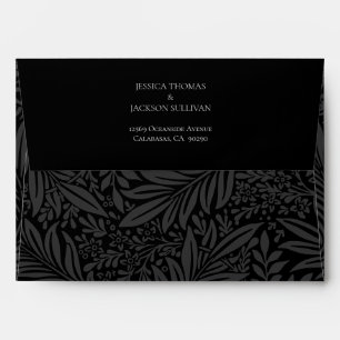 Elegant Black Botanical Floral Wedding Envelope