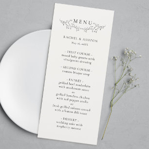 Elegant Black Botanical Garland Wedding Menu
