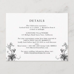 Elegant Black Botanical Leaves Wedding Details Enclosure Card